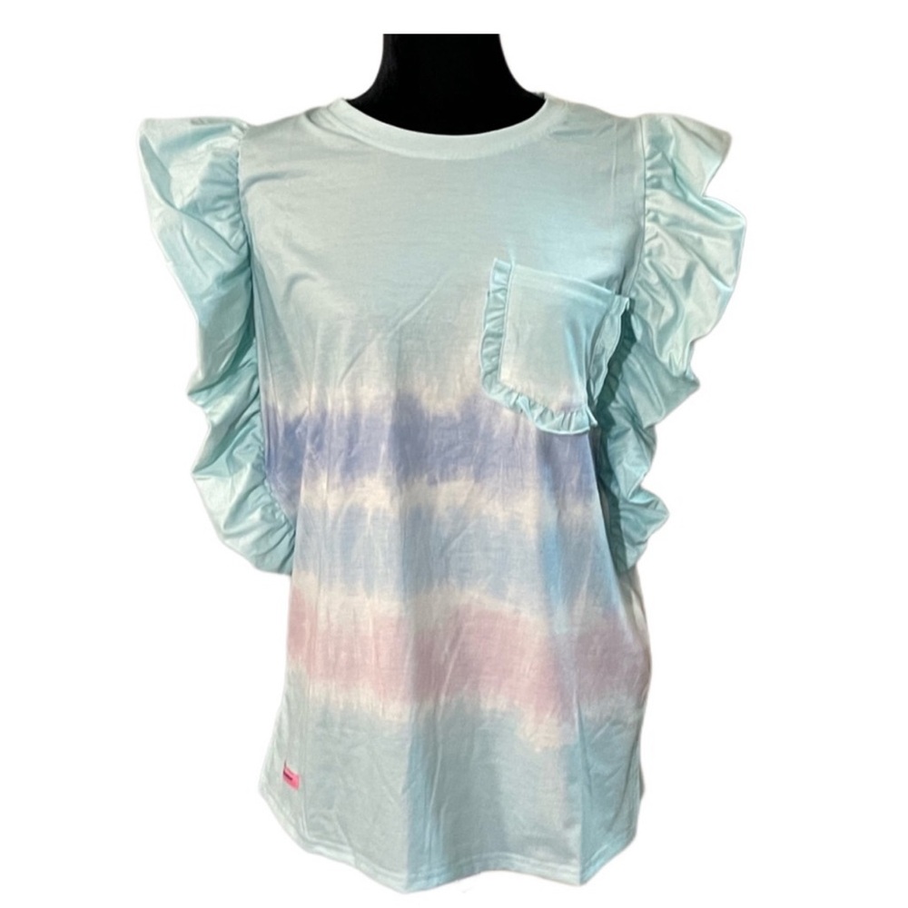 🖤NWT Simply Southern tie dye ombré ruffles short sleeve shirt
